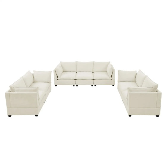 Luxury 3-Piece Chenille Fabric Upholstered Living Room Furniture Set, Including 3-Seater Sofa AndV2 Loveseat Sofa With Seat And Back Cushion Beige White