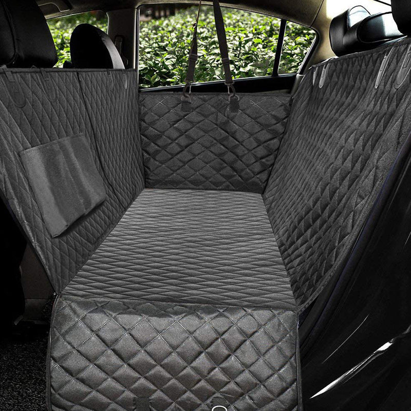 Dog Car Seat Cover - Hammock Style w/ Mesh Window, Zipper, & Storage Pocket
