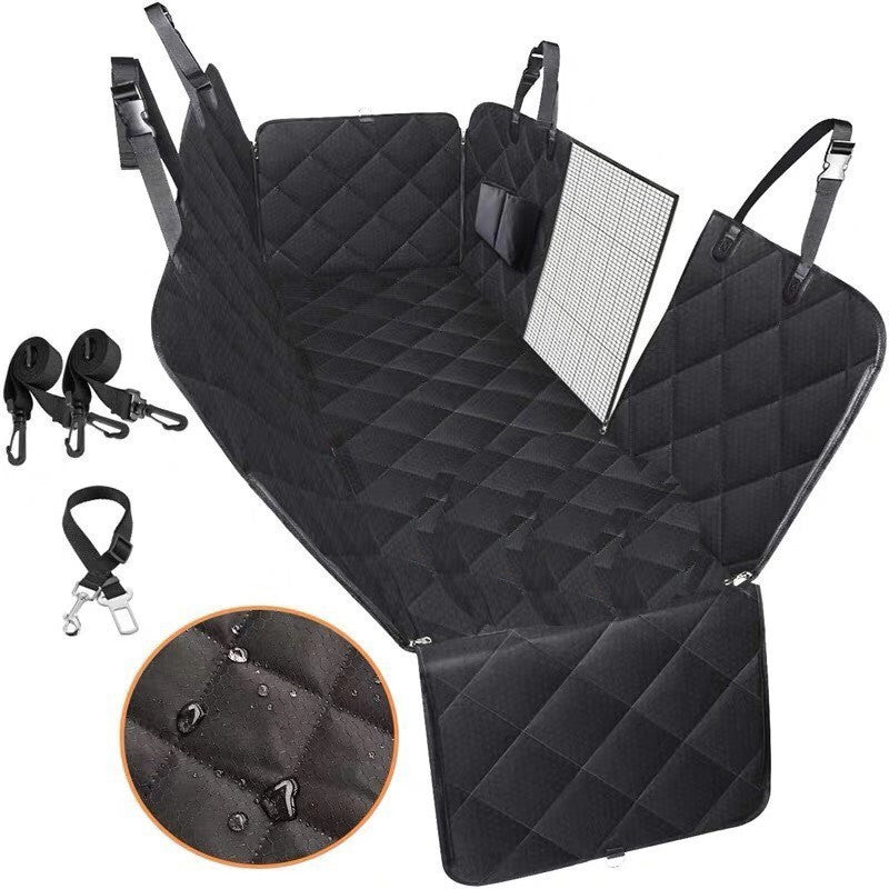 Dog Car Seat Cover - Hammock Style w/ Mesh Window, Zipper, & Storage Pocket