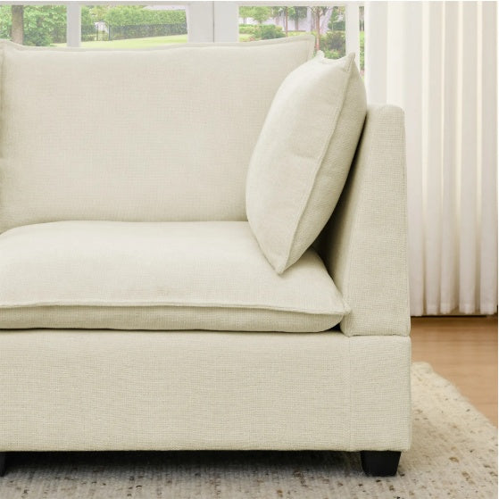 Luxury 3-Piece Chenille Fabric Upholstered Living Room Furniture Set, Including 3-Seater Sofa AndV2 Loveseat Sofa With Seat And Back Cushion Beige White