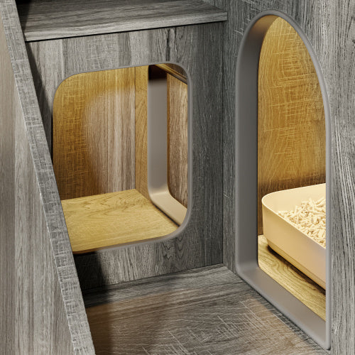 Luxury Cat Litter Box Enclosure With Light , Hidden Litter Box Furniture With 2 Storage Drawers, Indoor Cat House Side Table For Living Room