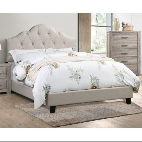 Luxury Modern Contemporary 1pc Queen Size Bed Adjustable HB Light Brown Polyfiber Tufted Upholstered Wooden Bedframe Bedroom Furniture
