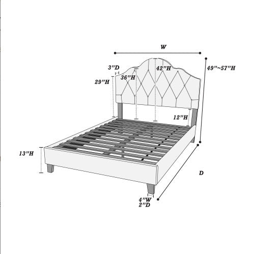 Luxury Modern Contemporary 1pc Queen Size Bed Adjustable HB Light Brown Polyfiber Tufted Upholstered Wooden Bedframe Bedroom Furniture