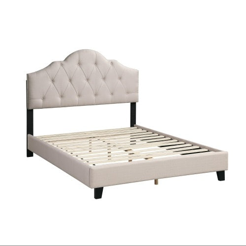 Luxury Modern Contemporary 1pc Queen Size Bed Adjustable HB Light Brown Polyfiber Tufted Upholstered Wooden Bedframe Bedroom Furniture