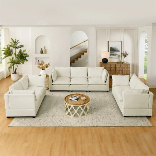 Luxury 3-Piece Chenille Fabric Upholstered Living Room Furniture Set, Including 3-Seater Sofa AndV2 Loveseat Sofa With Seat And Back Cushion Beige White