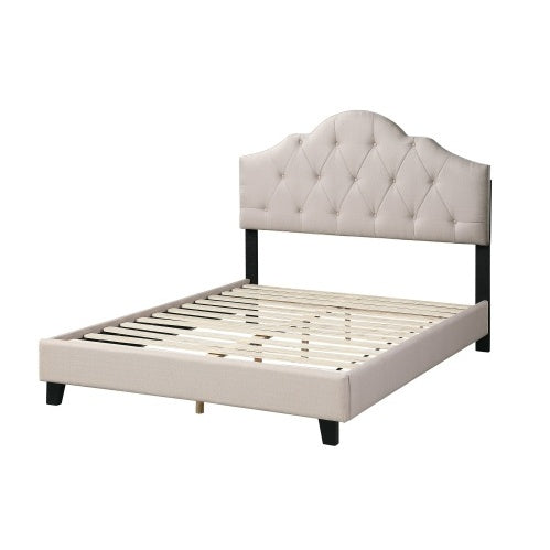 Luxury Modern Contemporary 1pc Queen Size Bed Adjustable HB Light Brown Polyfiber Tufted Upholstered Wooden Bedframe Bedroom Furniture