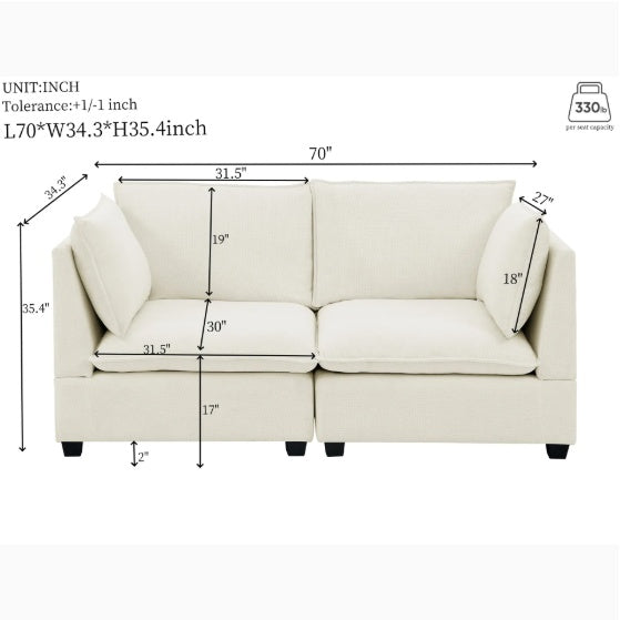 Luxury 3-Piece Chenille Fabric Upholstered Living Room Furniture Set, Including 3-Seater Sofa AndV2 Loveseat Sofa With Seat And Back Cushion Beige White
