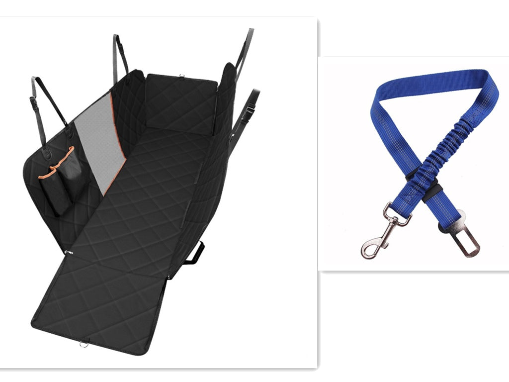 Dog Car Seat Cover - Hammock Style w/ Mesh Window, Zipper, & Storage Pocket