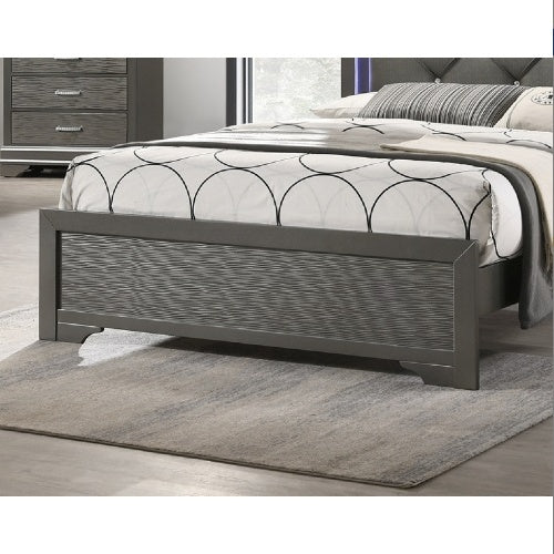Luxury Dark Gray Faux Leather Tufted Headboard 1pc Queen Size Bed W LED Bedroom Furniture Gray Unique Texture FB Solid Wood