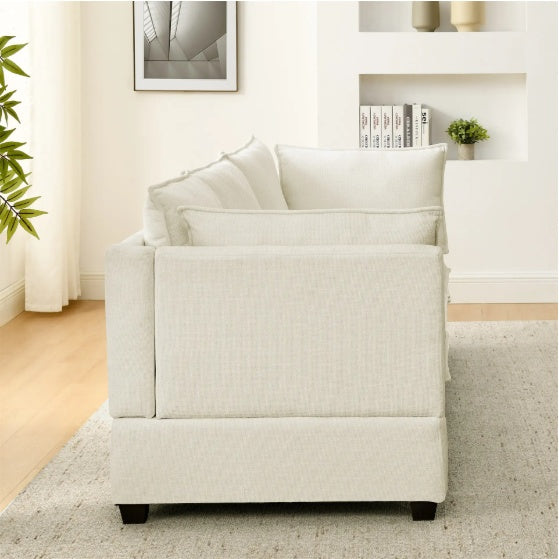 Luxury 3-Piece Chenille Fabric Upholstered Living Room Furniture Set, Including 3-Seater Sofa AndV2 Loveseat Sofa With Seat And Back Cushion Beige White