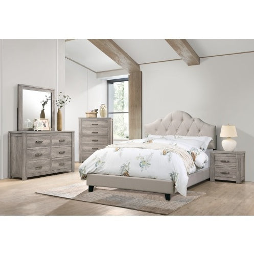 Luxury Modern Contemporary 1pc Queen Size Bed Adjustable HB Light Brown Polyfiber Tufted Upholstered Wooden Bedframe Bedroom Furniture
