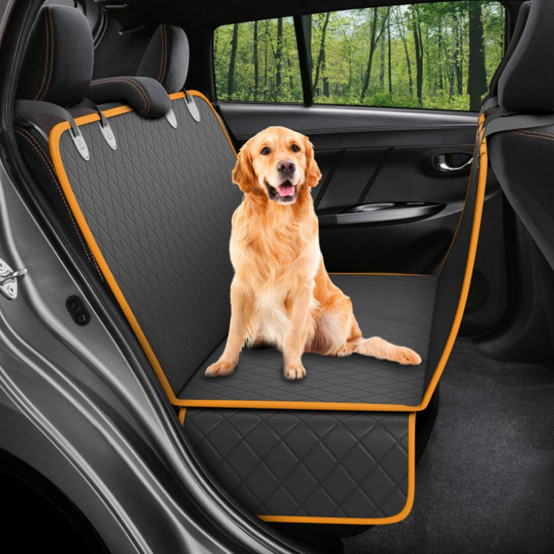 Dog Car Seat Cover - Hammock Style w/ Mesh Window, Zipper, & Storage Pocket