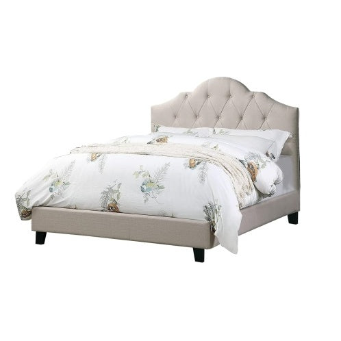Luxury Modern Contemporary 1pc Queen Size Bed Adjustable HB Light Brown Polyfiber Tufted Upholstered Wooden Bedframe Bedroom Furniture