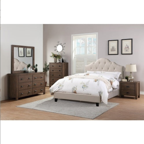 Luxury Modern Contemporary 1pc Queen Size Bed Adjustable HB Light Brown Polyfiber Tufted Upholstered Wooden Bedframe Bedroom Furniture