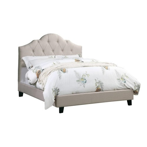 Luxury Modern Contemporary 1pc Queen Size Bed Adjustable HB Light Brown Polyfiber Tufted Upholstered Wooden Bedframe Bedroom Furniture