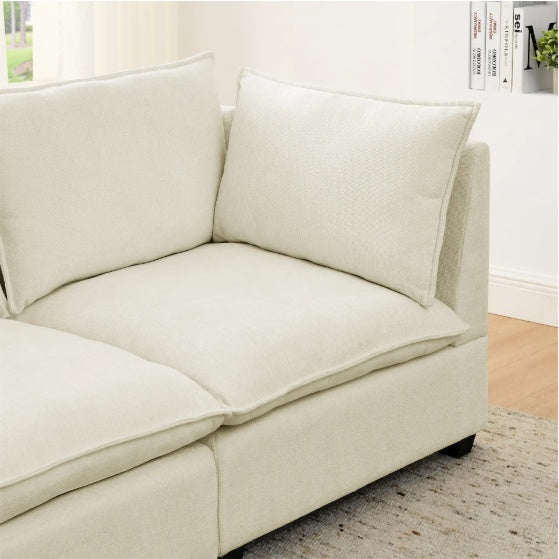 Luxury 3-Piece Chenille Fabric Upholstered Living Room Furniture Set, Including 3-Seater Sofa AndV2 Loveseat Sofa With Seat And Back Cushion Beige White