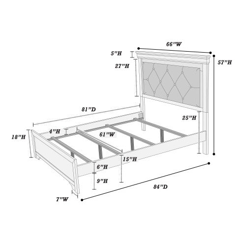 Luxury Dark Gray Faux Leather Tufted Headboard 1pc Queen Size Bed W LED Bedroom Furniture Gray Unique Texture FB Solid Wood